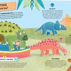 **T. REX ATTACK**: Verschiedene Dinosaurier-Illustrationen mit Beschreibungen ihrer Schutzfähigkeiten gegen einen T. Rex.
