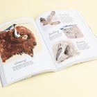 "Gleaning", "Hovering", "Raiding", "Baiting" sind Titel auf der Seite, daneben Tierillustrationen, darunter Vögel und Bisons.