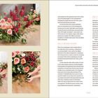 Text rechts oben: "WILDFLOWER MEADOW GROUND ARRANGEMENT".  
Text in rosa: "Step 4: Add linears and focals", "Step 5: Place floaty flowers", "Step 6: Place moss".

Links sind drei Fotos von Blumengestecken, darunter Rosen und rote Blumen mit grünem Blattwerk.