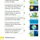 "Unsere Erde" wird mit Texten beschrieben, die Erde, Wasser und Sonne betreffen, daneben Illustrationen zur Veranschaulichung.