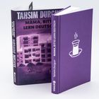 Zwei Bücher: "MAMA, BITTE LERN DEUTSCH" von Tahsim Durgun. Ein violettes Buch mit heißem Getränkesymbol.