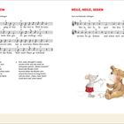 "HÄNSCHEN KLEIN" und "HEILE, HEILE, SEGEN" mit Noten. Illustration: Eine Maus mit einem bemalten Bären.