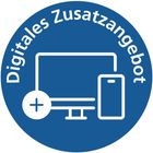 „Digitales Zusatzangebot“ steht in einem blauen Kreis. Dort ist ein Monitor und Smartphone abgebildet.