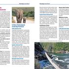 **Texte:**  
- Nationalparks und Natur-Reservate  
- In Kürze: Nationalparks in den Kap-Provinzen  
- Addo Elephant Park  
- Agulhas National Park  
- Garden Route National Park  
- Tsitsikamma Section  
- Table Mountain National Park  
- Knysna Lakes Section  
- Wilderness Section  

Ein Elefant neben einem Auto und eine Hängebrücke über einen Fluss.