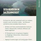 "SEEN-WANDERN IM SALZKAMMERGUT" in Großbuchstaben. Luftaufnahme eines Sees mit grüner Landschaft. Links: "Wandern"-Symbol.