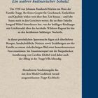Text: Ein wahrer kulinarischer Schatz! Um 1930 war Johanna Raudaschl Köchin im Haus der Familie Trapp. Beige Hintergrund, dunkelblauer Rand.