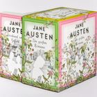 "Jane Austen - Verstand und Gefühl" auf rosa, "Die großen Romane" auf grün; florales Design mit Silhouetten.