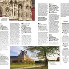 Texte im Bild: "Statue an der gotischen Fassade der Kirche St-Merry," "Hotels," "Die gepflegte Parkanlage des Jardin des Tuileries."
