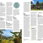 "Yeh Panas", "Schon gewusst?", "Gunung Batukau", "Pura Gangga", "Negara", "Die Büffelrennen", "Medewi Beach". Oben: Tempel, unten: Landschaft.