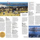 Texte über: Farne Islands, Bamburgh, Kielder Water & Forest Park, Alnwick Castle. Fotos: Küste mit Leuchtturm, Schloss.