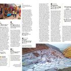"Pisac, Calca, Ollantaytambo, Shopping" sind Überschriften. Beschreibungen sorgen für kulturelle und historische Einblicke. Unteres Bild zeigt beeindruckende Salzterrassen in den Hügeln von Maras.