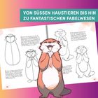 VON SÜSSEN HAUSTIEREN BIS HIN ZU FANTASTISCHEN FABELWESEN. Otter-Zeichnungen mit Anleitungen und fröhlichem Otter vorne.