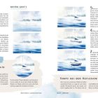 Weiter geht's, #56 Tipp: Die perfekte Welle, #59 Tipp: Tempo bei der Reflexion, Motivwelt Landschaften, Boot "Ywona". Illustrationen von einem Boot auf Wasser mit verschiedenen Aquarelltechniken.