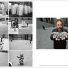 „Sunflower Seeds, 2010, porcelain, paint, over 100 million pieces“: Person hält Sonnenblumenkerne; Vorbereitungen für große Installation.