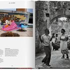 "LIFE - LET'S DANCE!" Oben: Bunte Kleider wirbeln beim Tanz vor einem Wandbild. Rechts: Schwarz-Weiß-Foto von Menschen beim Tanz.