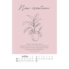 "New creation. Gehört also jemand zu Christus... 2. Korinther 5,17." Eine einfache Line-Art-Zeichnung einer Pflanze. Darunter ein Monatskalender.