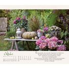 Oktober-Kalenderblatt, Herbstszene mit Kürbis, Blumen, Laterne, Gedicht über Wandel von Bianka Bleier.