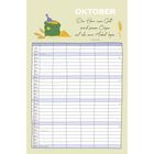 "Oktober. Der Herr, euer Gott, wird seinen Segen auf alle eure Arbeit legen. 5. Mose 16,15." Kalender mit Datumstabelle.