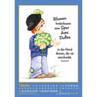 "Blumen hinterlassen eine Spur ihres Duftes in der Hand dessen, der sie verschenkt." Illustration mit Clown, Blumen.