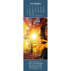 November Kalender oben. Bibelzitat unten: "Wenn alles bereit ist... Johannes 14,3". Herbstlicher Wald mit Sonnenstrahlen.