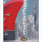 Unter dem Monat Oktober sind Zahlen von 1 bis 31. Illustration: Ein kleines Boot mit Herzen in Richtung eines großen Schiffs.