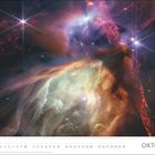 Kalenderblatt mit dem Monat "Oktober". Darunter sind die Tage und wichtige deutsche Feiertage. Oben eine helle, farbenfrohe Weltraumaufnahme mit leuchtenden Sternen und Nebeln.