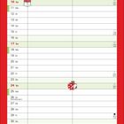 Kalender mit Wochentagen, Feiertagen wie "Tag der Deutschen Einheit", Sonntag in Rot. Illustration von Katze mit Äpfeln.