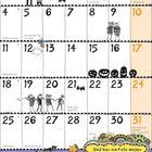 Ein Kalenderblatt für Oktober mit Comiczeichnungen. Text: "Gib uns Süßes, sonst gibt's Saures", "Und hier ein Foto meiner allerbesten Freunde!", Feiertage und Dekorationen im Halloween-Stil.