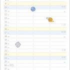 Kalender für Oktober mit Wochenplan und Feiertagen. Illustration: Kind im Karton mit Fuchs vor blauem Hintergrund.