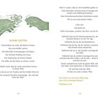 Titel: KLEINE GESTEN. Text über kleine Gesten und ihre Wirkung. Illustration: Zwei grüne Hände, eine reicht eine Blume.