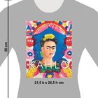"KAHLO" prangt auf einer Illustration eines bunten Porträts einer Person. Maße: 21,5 b x 26,5 h cm.