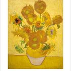 10月, Kalenderzahlen. Illustration eines Sonnenblumenstraußes in einer Vase vor gelbem Hintergrund.