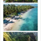 10, 2027, 1-31. Drei tropische Strandszenen mit blauem Wasser und grünen Klippen.