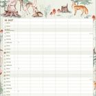 Kalender für Oktober 2027 mit Wochentagen. Illustration von Waldtieren wie Reh, Bär, Fuchs und Kaninchen.