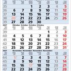 Ein dreimonatiges Kalendarium von 2027, zeigt September, Oktober und November in fünf Sprachen.