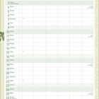 Oktober 2027 Kalender, grün gestaltet mit Pflanzen und einem Elefanten. Wochentage und Notizenbereich sind vorhanden.