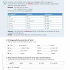 Texte über das Verb "to be" im Englischen, Tabelle mit Formen, Übungsanweisungen zum Ausfüllen von Lücken und Satzbildung.