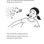 Hilfe! Ein riesiger Schwarm wütender Bienen fliegt genau auf dich zu! Illustration eines erschreckten Mädchens.