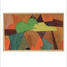 Paul Klee, 1914, grüne Form vor bunten geometrischen Flächen. Kalendarium darunter.