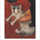 "10" und "1 2 3 4 5 6 7 8 9 10 11 12 13 14 15 16 17 18 19 20 21 22 23 24 25 26 27 28 29 30 31". Gemälde: Katze im Arm.