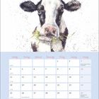 Oktoberkalender mit einer Kuhillustration oben. Enthält Feiertage und Wochenzahlen in einem Raster.