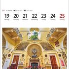 Kalenderwoche 29 mit Datum vom 19. bis 25. Juli. Waffenhalle mit kreisförmig angeordneten Schwertern und Pflanzen oben.