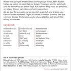 Mit dem Fahrrad zur Arbeit: Rachel fährt früh wegen sonnigen Wetters, wird erschöpft, überlegt den Bus zu nehmen. Vokabeln: Wetterbericht, Hitzschlag.