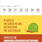 Kalender für Juli, Woche 29: „Im Garten ist eine Schnecke mit Haus und drumherum fünf Nacktschnecken.“ Illustration: Schnecke.