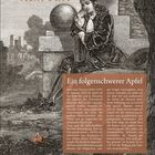 Text: "ISAAC NEWTON", "Ein folgenschwerer Apfel". Illustration von Newton unter einem Baum, Kalender für März.