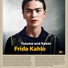 "Trauma und Kunst: Frida Kahlo" steht über einem Porträt einer Frau. Unten ein Kalender für März, Woche 9.
