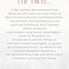 "Für dich ..." Ein ruhiger Text über Transformation und Wachstum. Ornamentale Muster oben und unten.