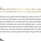 Text: „Möge dein Blick auf das Gute dein Leben wie ein strahlender Sonnenaufgang erhellen.“ Unten links ein Bergbild.