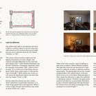 Seite 108-109: Text über Lichtdesign, Reflexion und Oberflächenmaterialien. Vier Fotos eines Wohnzimmers mit unterschiedlicher Beleuchtung.