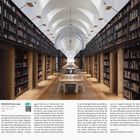 Bibliothek Manica Lunga, San Giorgio Maggiore, Michele De Lucchi, 2009. Ein langer, heller Gang mit Büchern und Tischen.